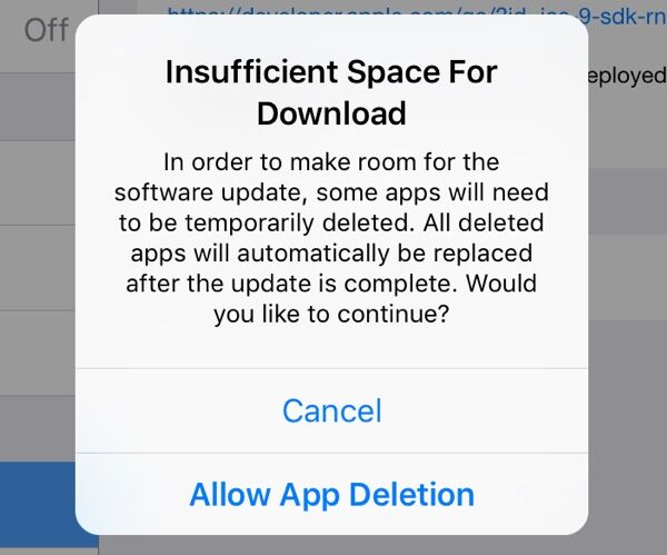 iOS 9空間不足時自動刪除恢復部分數(shù)據(jù) 